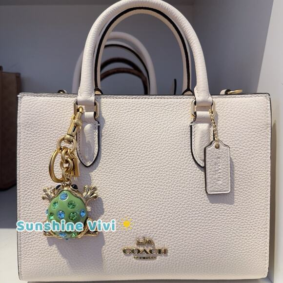 NWT Coach FROG Green Crystals Keychain Bag Purse Key Charm Fob Brass Toad - Picture 2 of 7